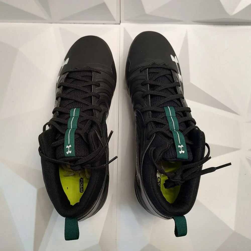 Under Armour Mens Football Cleat 16 Black Green Shoe Lacrosse Nitro Mid MC - Picture 5 of 10